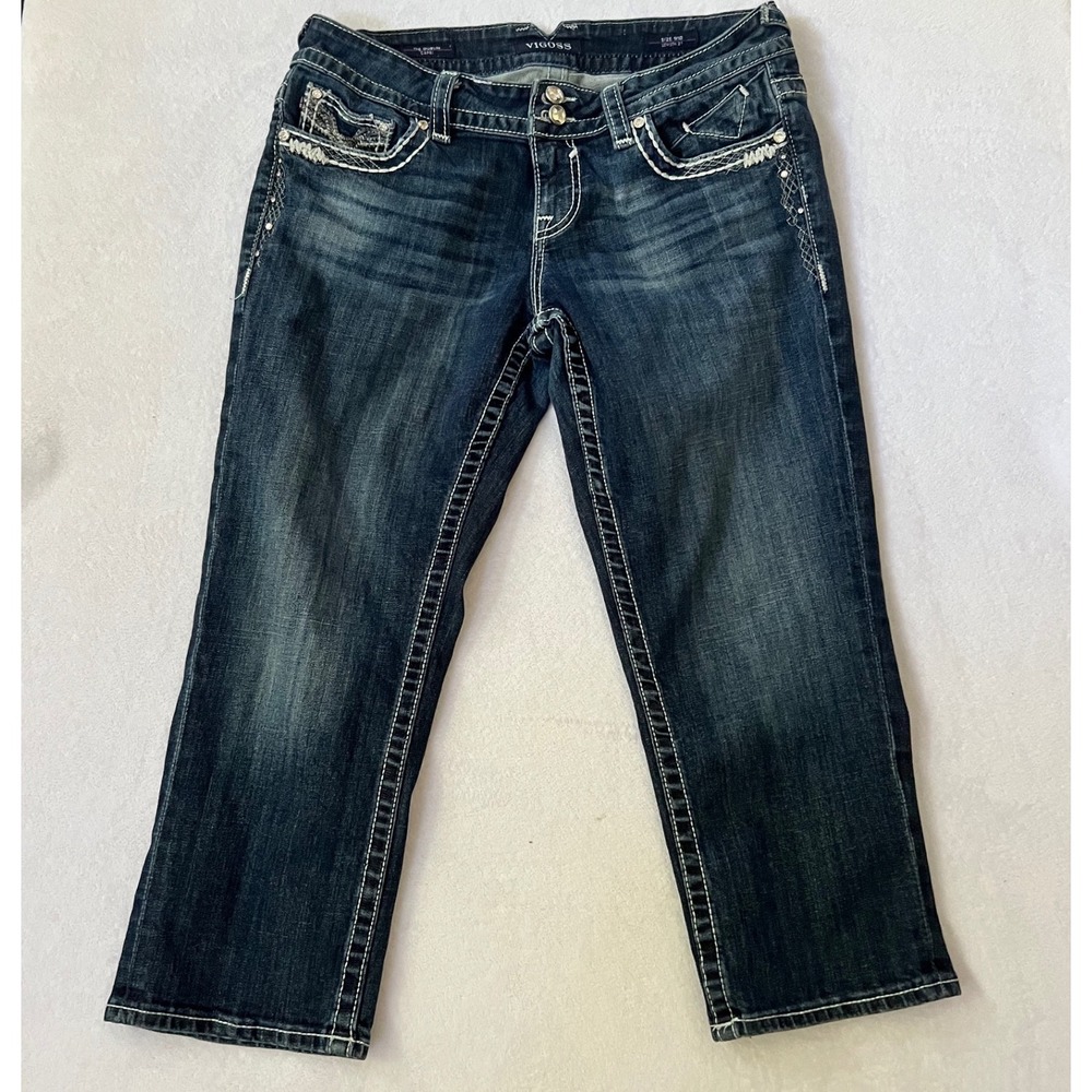 Vigoss The Dublin Capri Dark Wash Embellished Thick‎ Stitch Jeans Size 9/10
